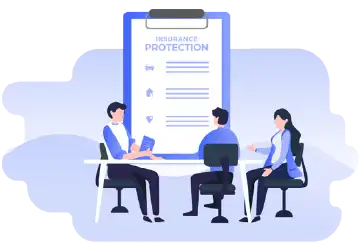 Illustration of people reviewing insurance documents representing research plans